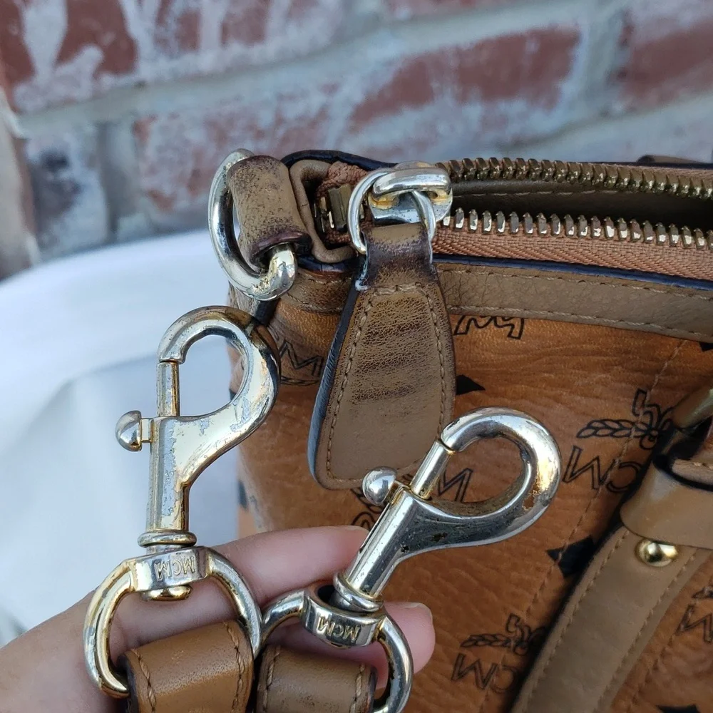 MCM Cognac Visetos Monogram Leather Tote
